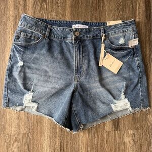 KanCan Distressed Light Blue High-Rise Jean Shorts